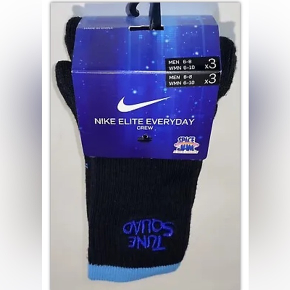 Nike Elite Space Jam Crew Socks 3 Pair Men 6-8 Women 6-10 Black Multi Logo Squad - Picture 12 of 12
